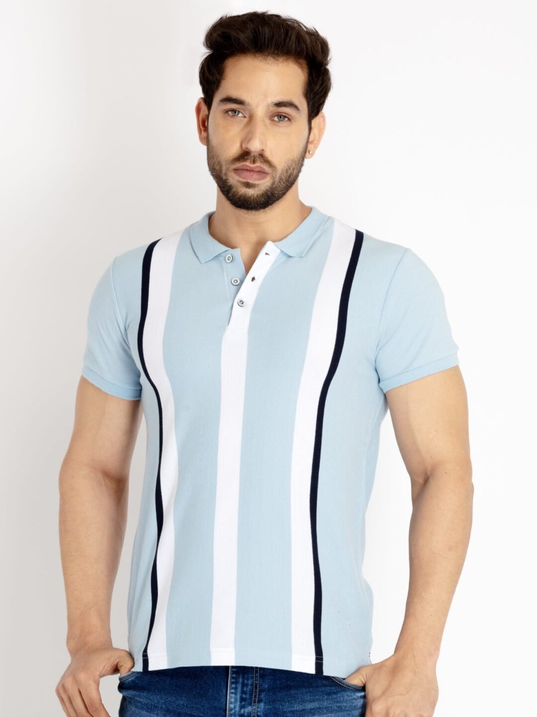 Mens Striped Polo Collar T-Shirt