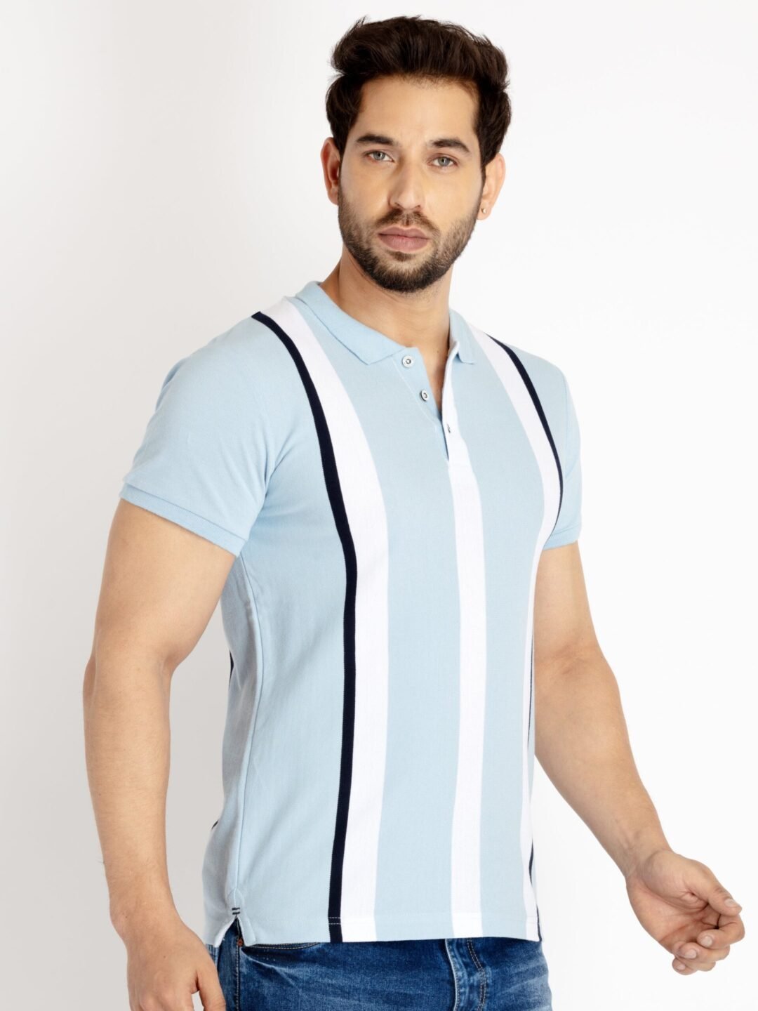 Mens Striped Polo Collar T-Shirt