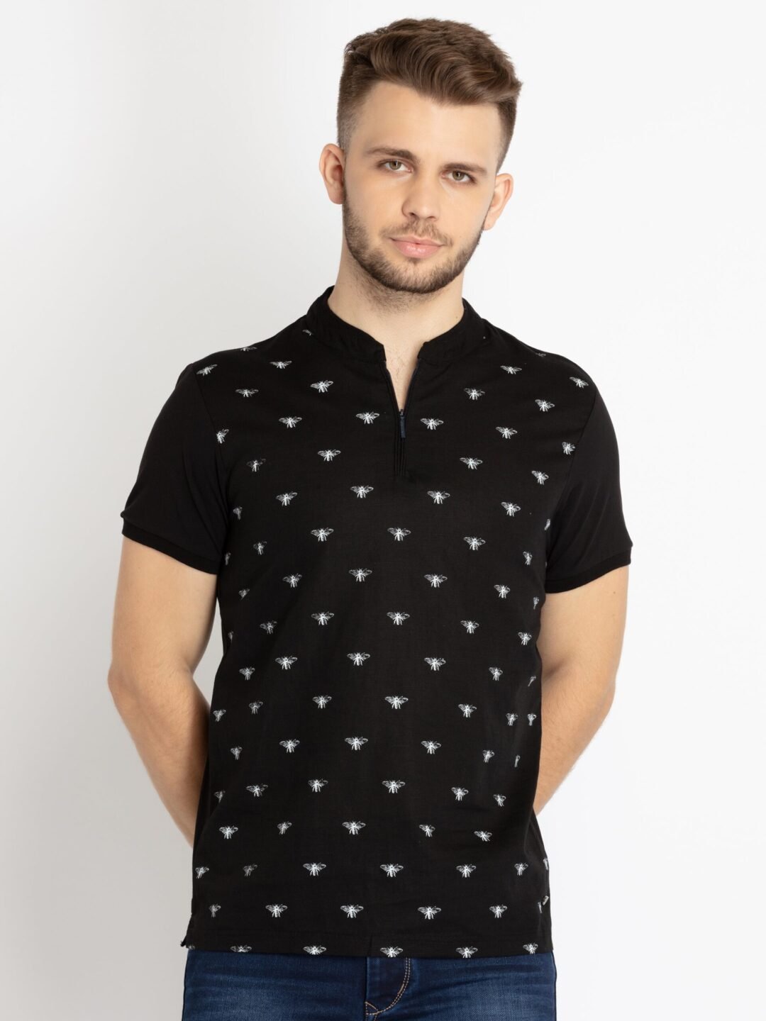 Mens All Over Printed Henley Neck T-Shirt