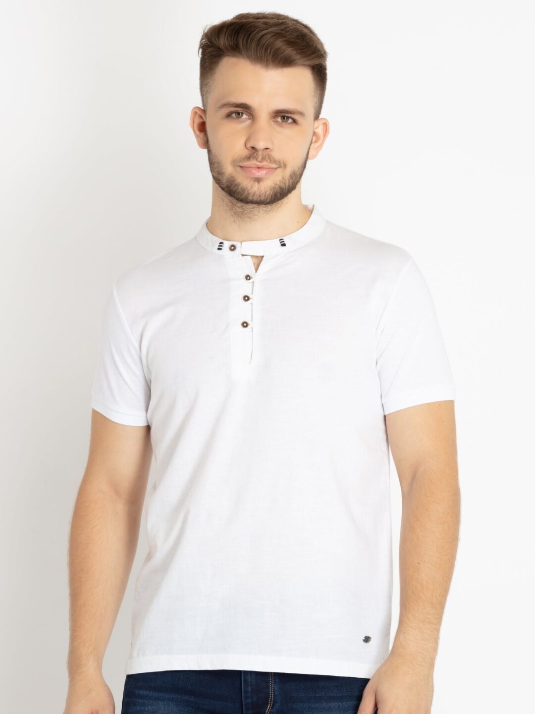 Mens Solid Henley Neck T-Shirt