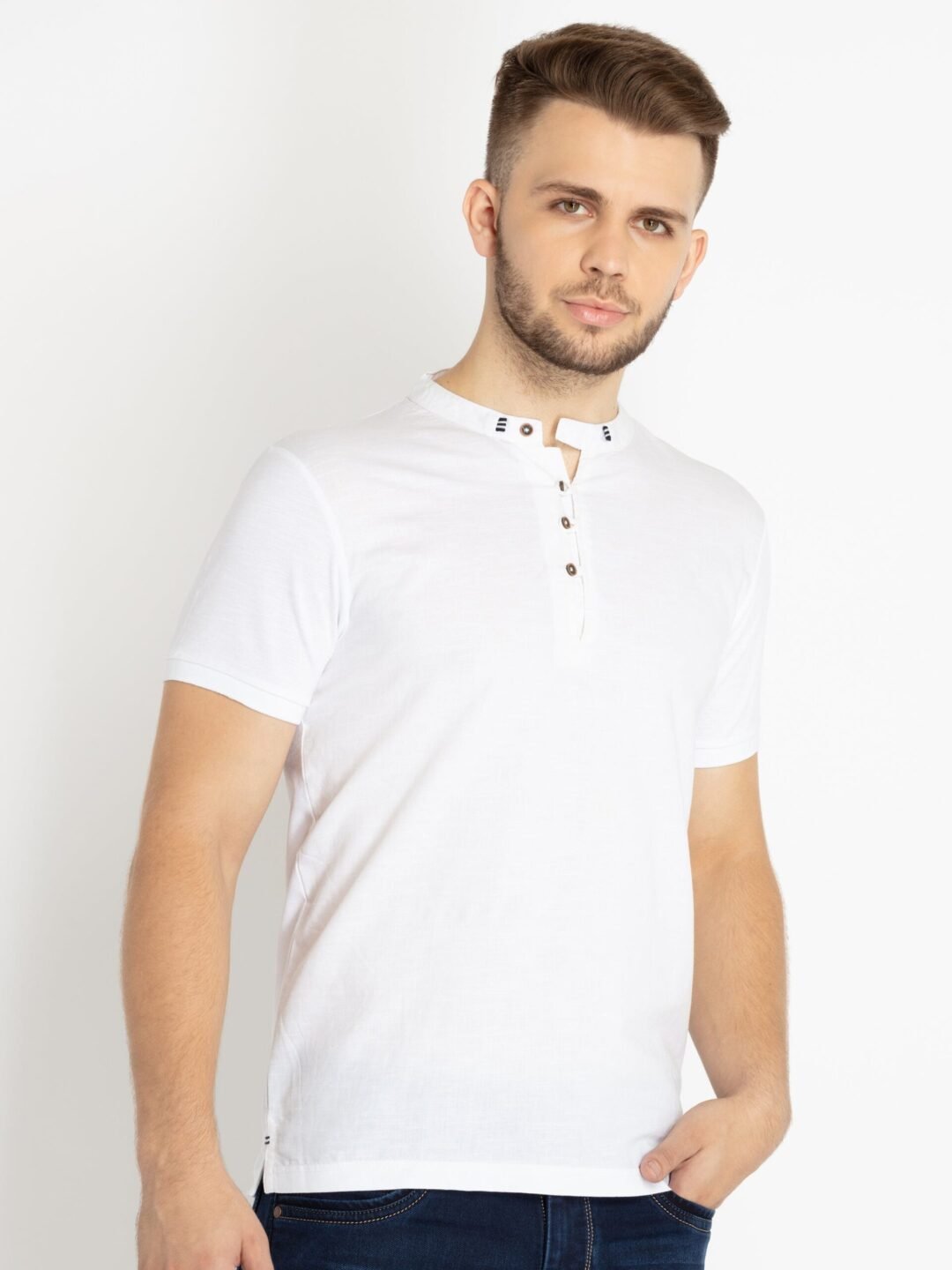 Mens Solid Henley Neck T-Shirt