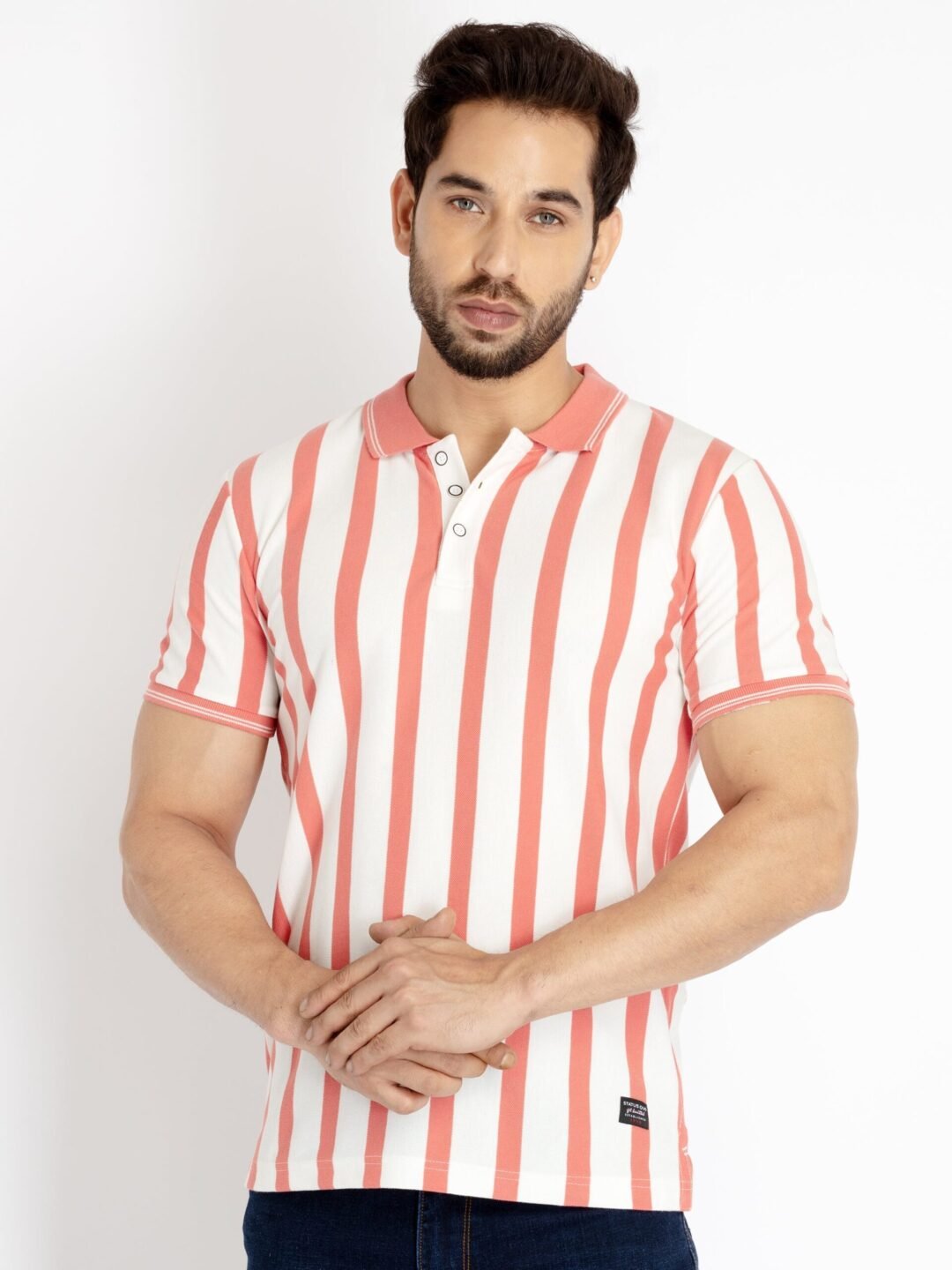 Mens Striped Polo Collar T-Shirt