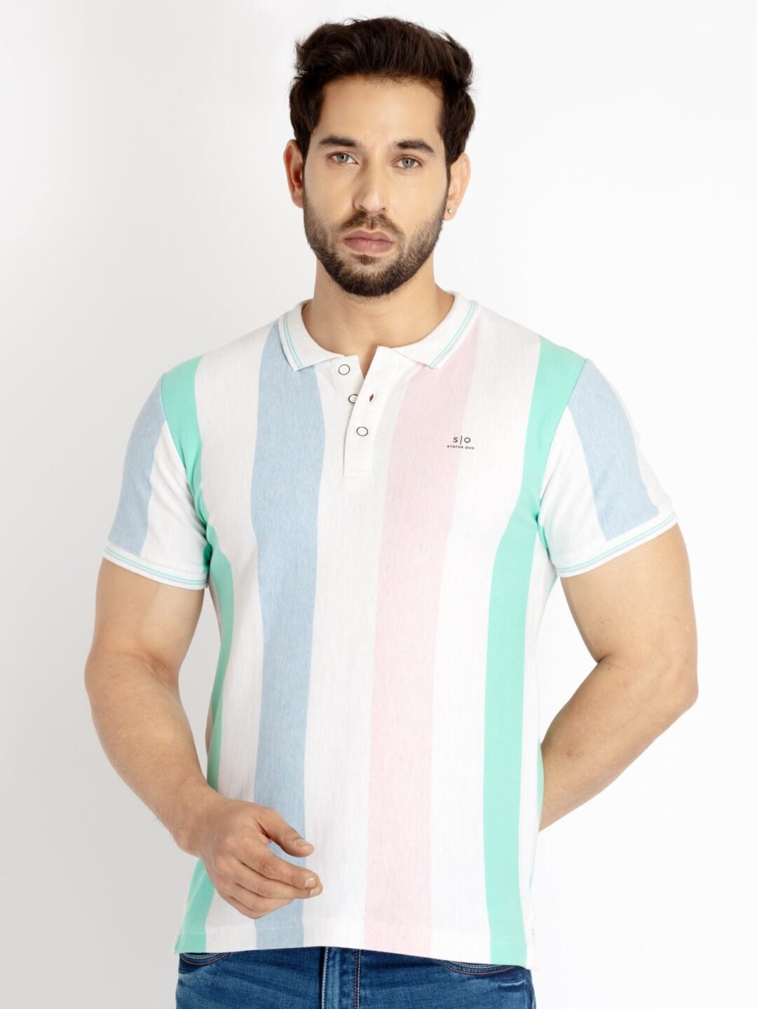 Mens  Polo Neck T-Shirt has Striped, Half Sleeves