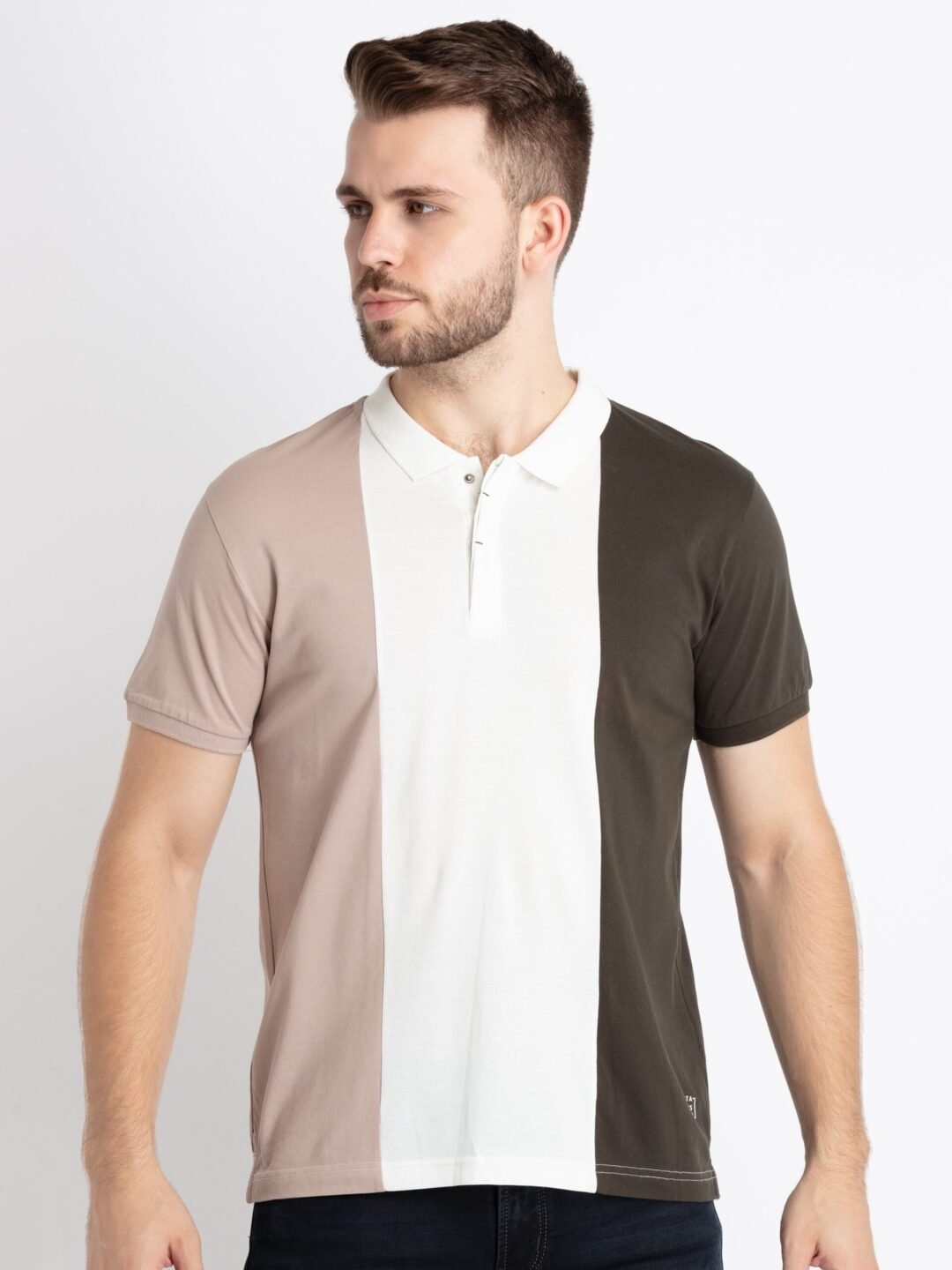 Mens Colourblock Polo T-Shirt Has Half Sleeves