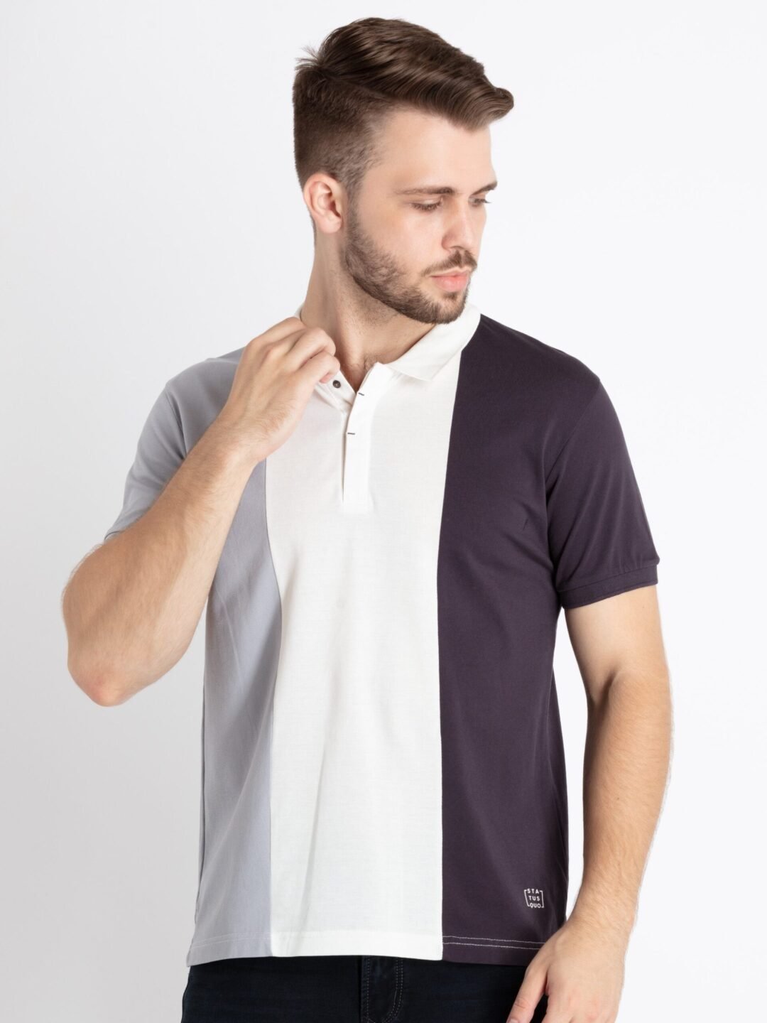 Mens Colourblock Polo T-Shirt Has Half Sleeves