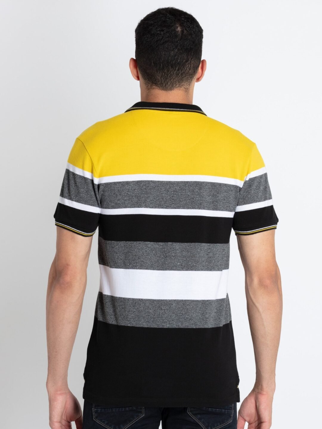 Mens Striped Polo T-Shirt Has Half Sleeves