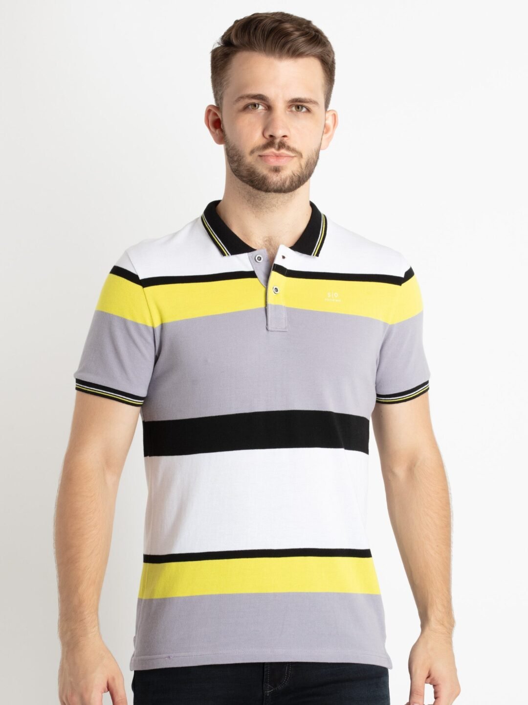 Mens Striped Polo T-Shirt Black/Green