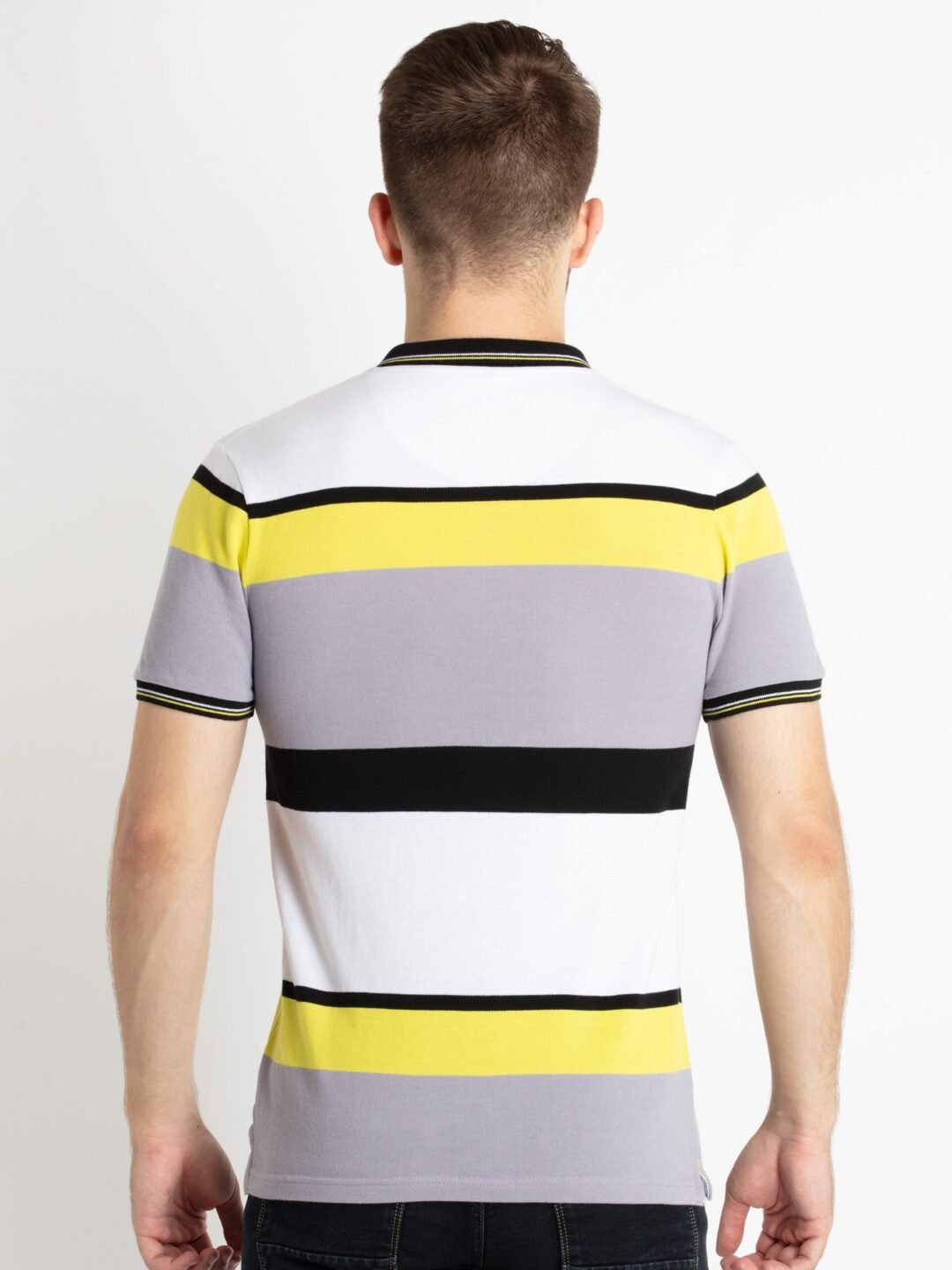 Mens Striped Polo T-Shirt Black/Green