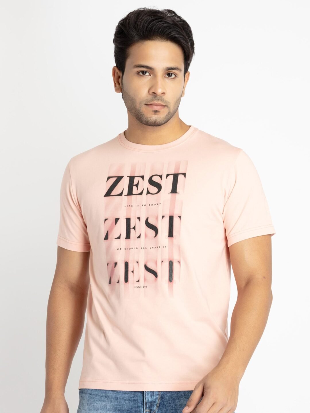 Mens Front Printed Round Neck T-Shirt