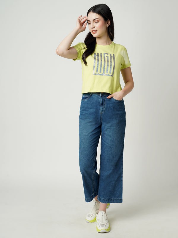 WOMEN DARK BLUE HIGH RISE PARALLEL WIDE LEG JEANS