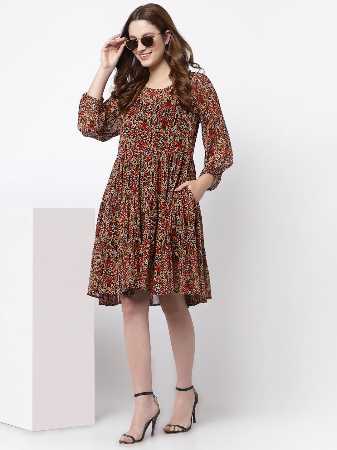 Women Fit and Flared Printed Georgette Casual Dress