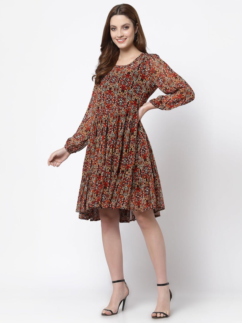 Women Fit and Flared Printed Georgette Casual Dress