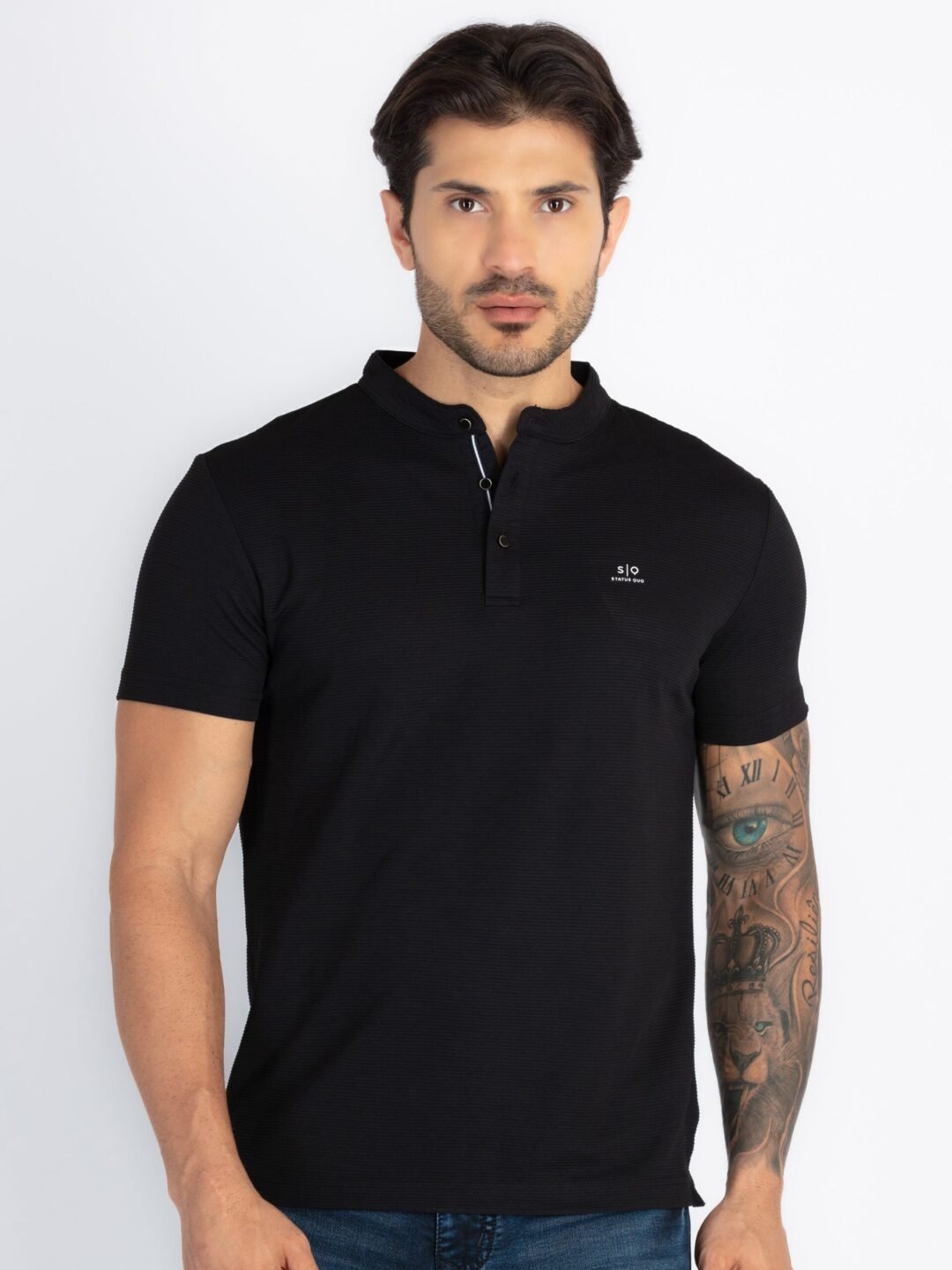 Mens Solid Mandarin Collar T-Shirt