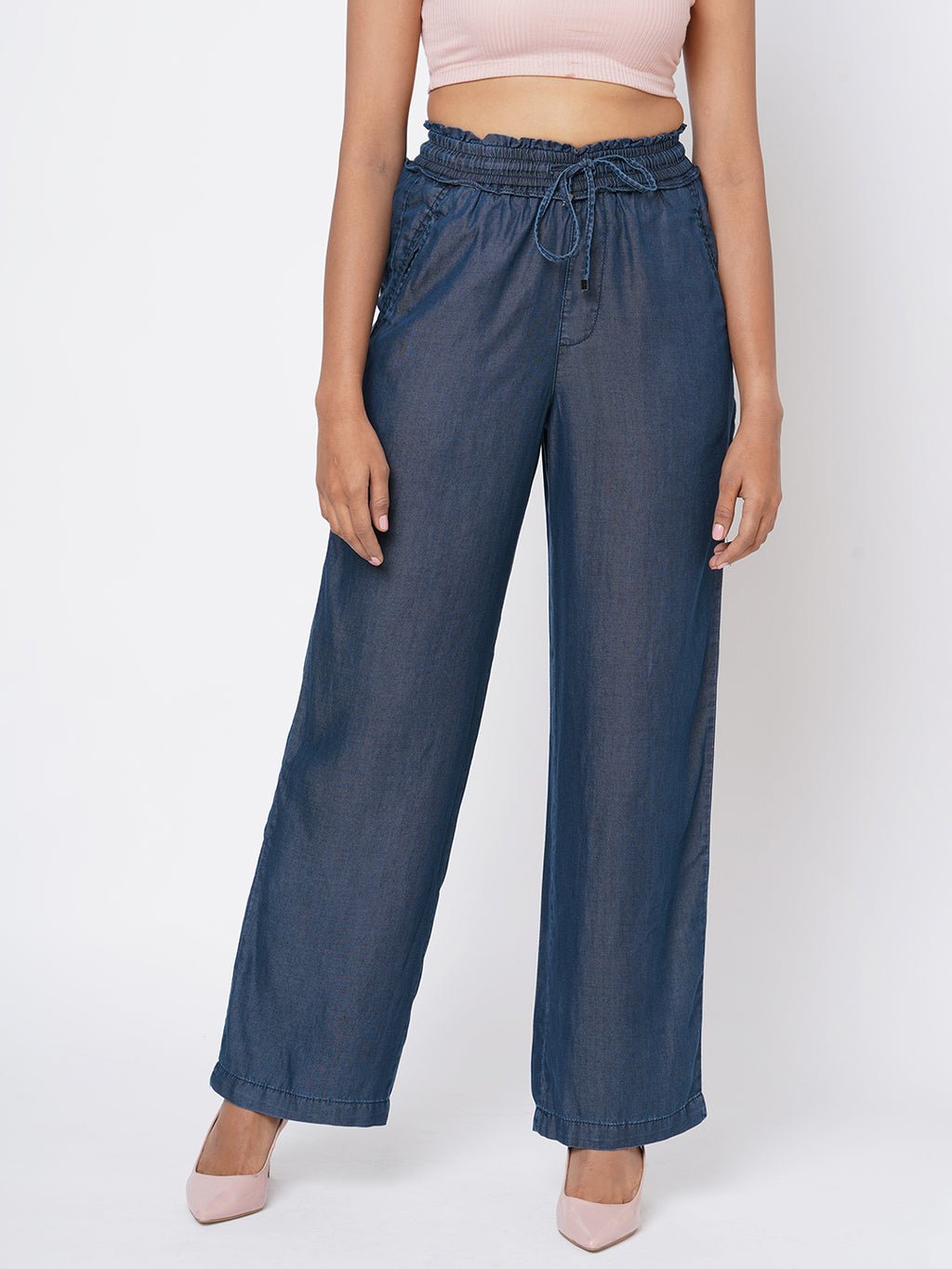 WOMEN BLUE HIGH-RISE CULOTTES