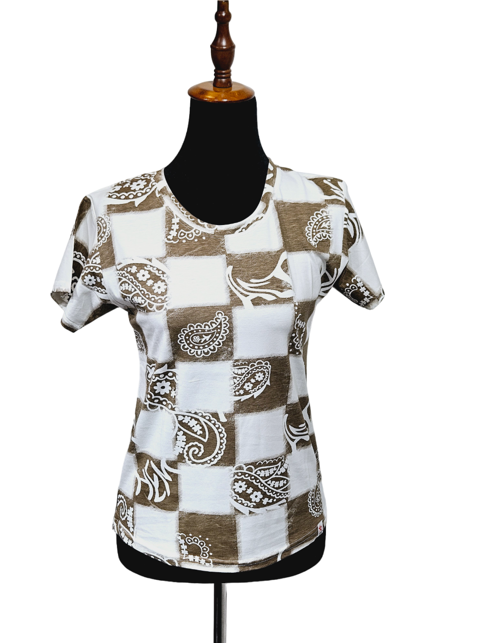 Women White T-shirt With Colorful Brown Flowers