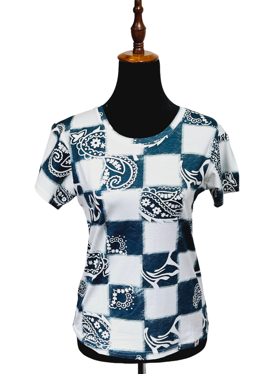 Women White T-shirt With Colorful Blue Flowers