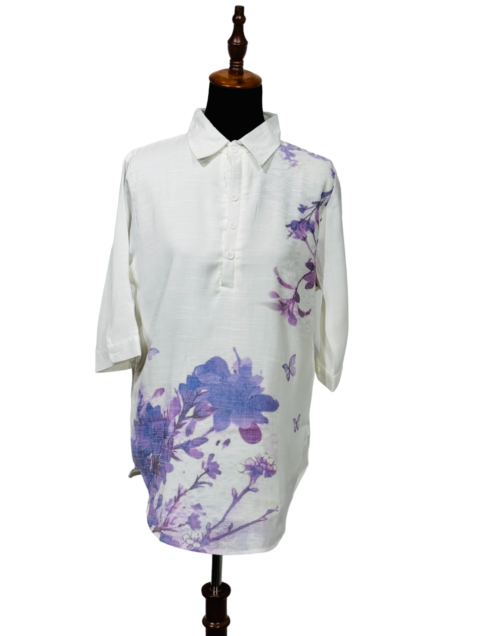 Women's White with Purple Flowers Top