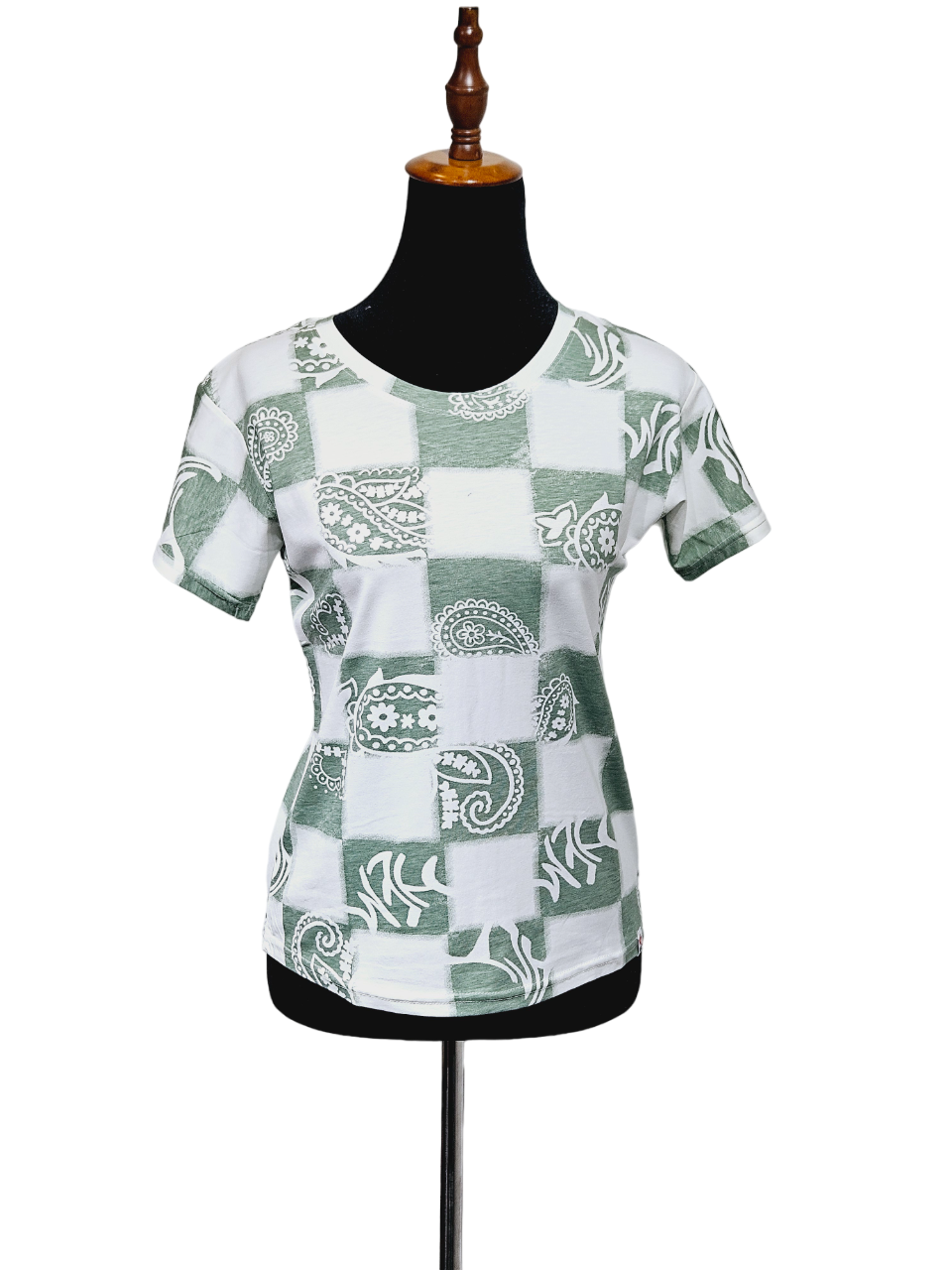 Women White T-shirt With Colorful Green Flowers