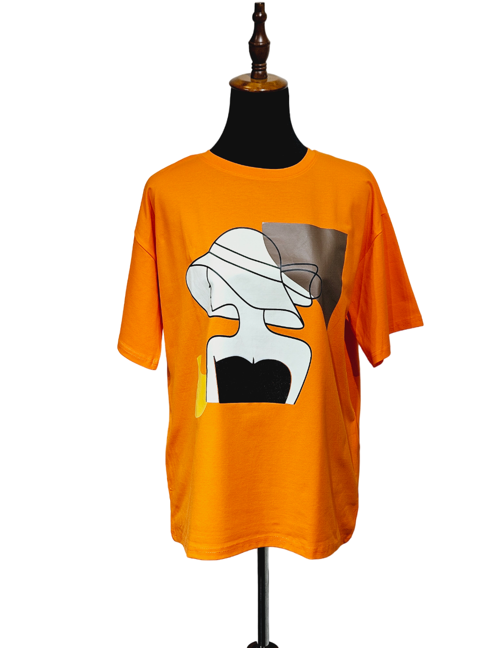 Women Face Print Orange T-shirt