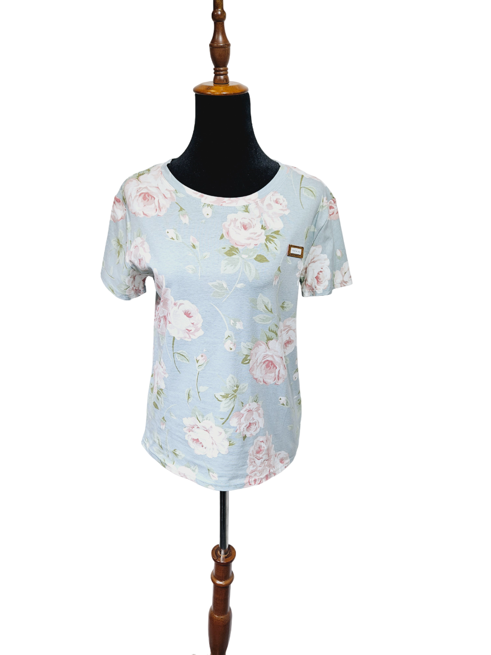 Women Blue T-shirt With Colorful Flowers