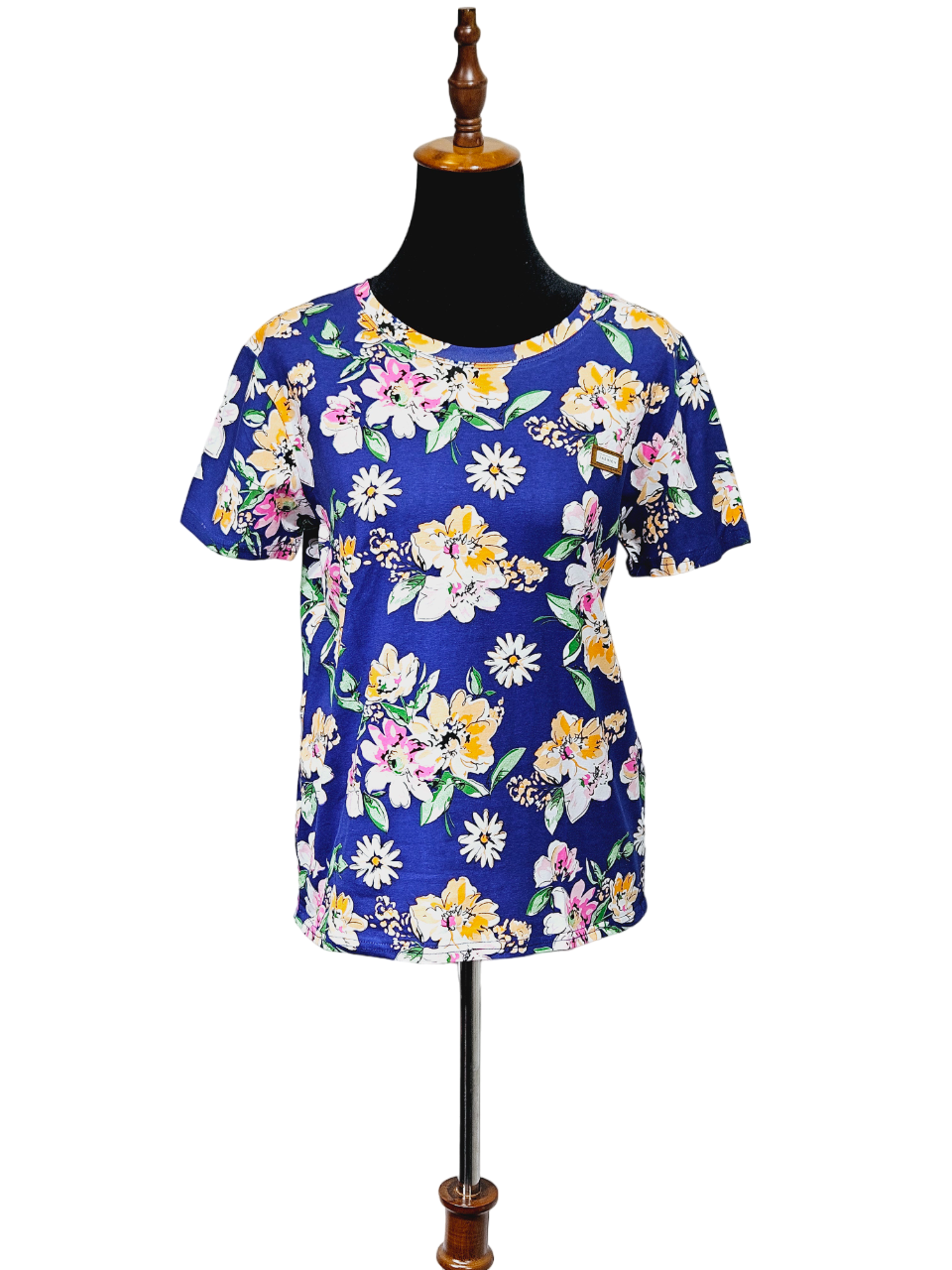 Women Navy T-shirt With Colorful Flowers