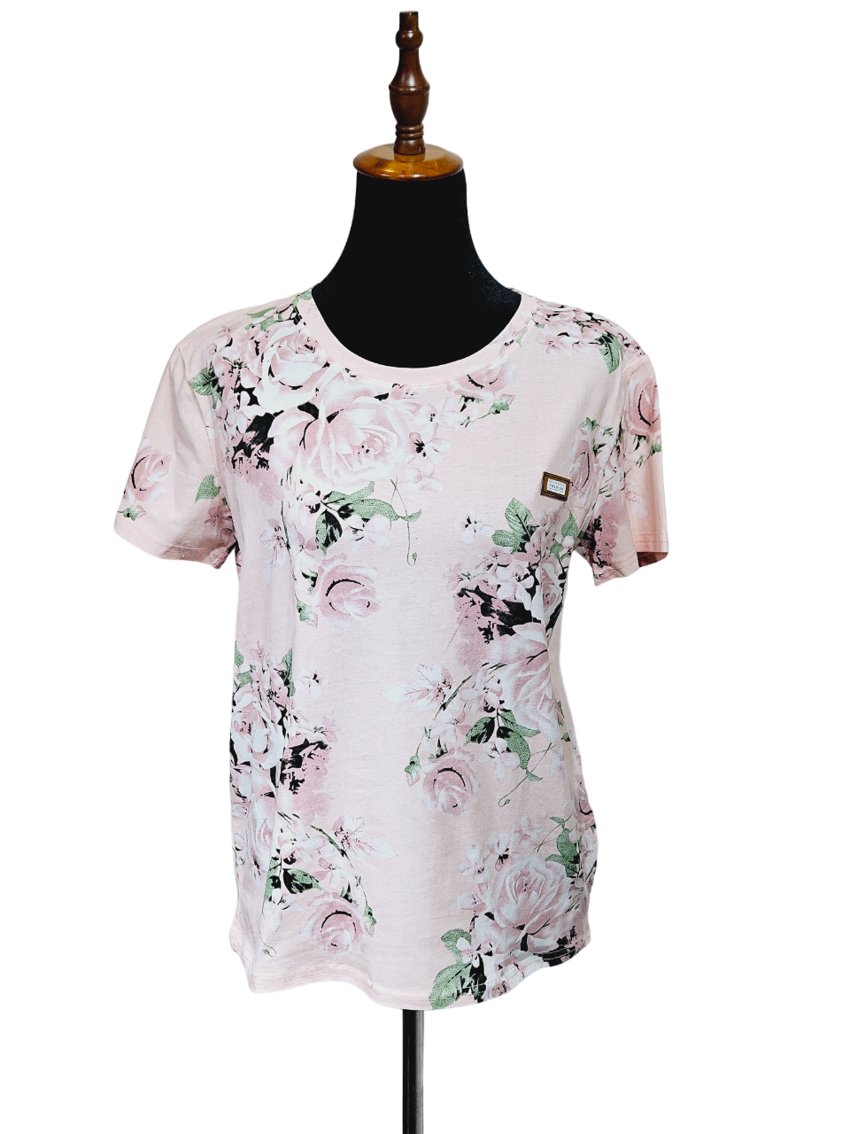 Women Peach T-shirt With Colorful Flowers