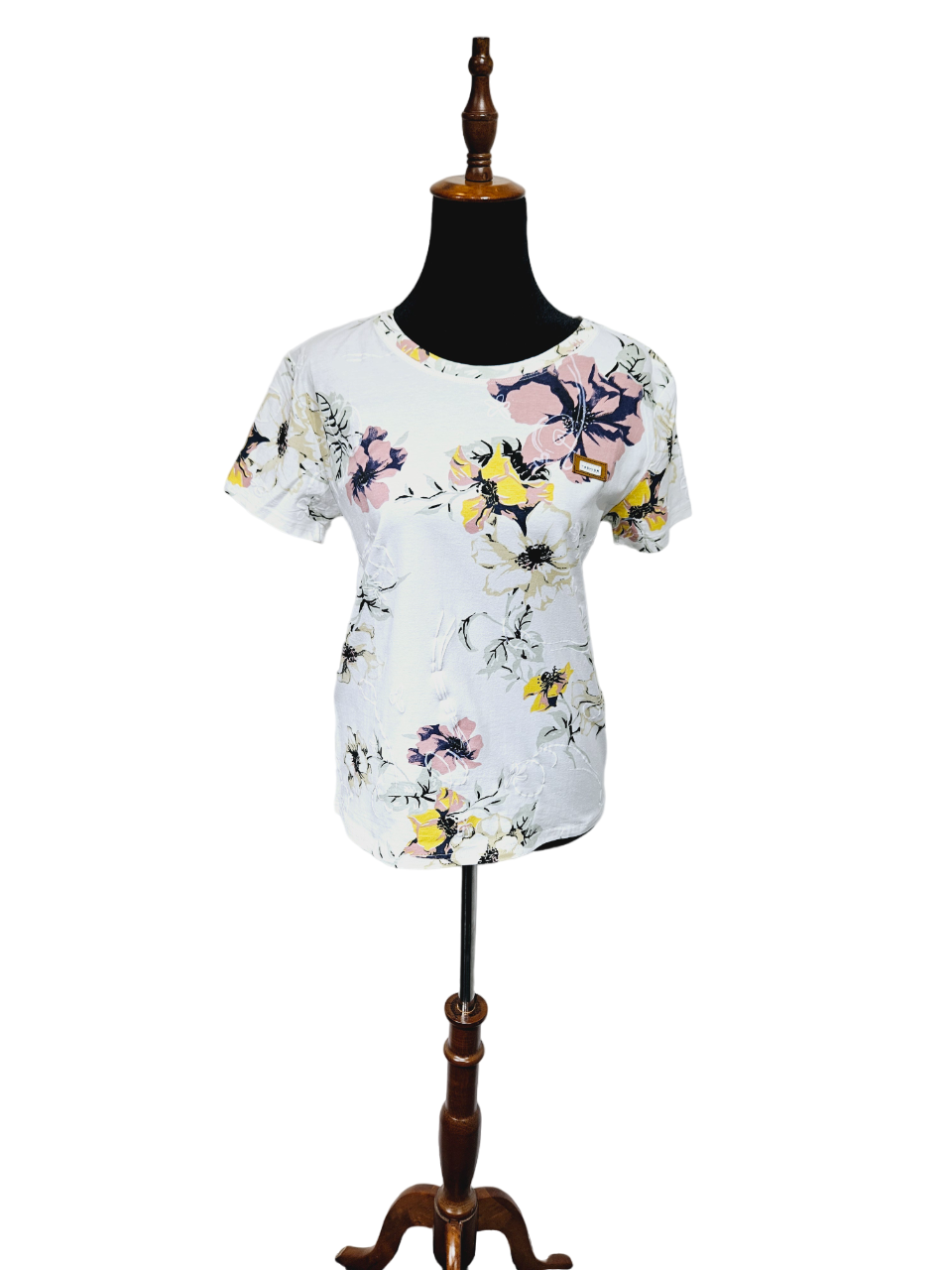 Women White Peach Mel T-shirt With Colorful Flowers